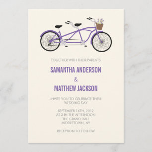 Tandem Bike Wedding bjudande - Lila Inbjudningar