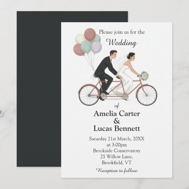 Tandem Bike Wedding Invitation Inbjudningar (Fram/baksida)