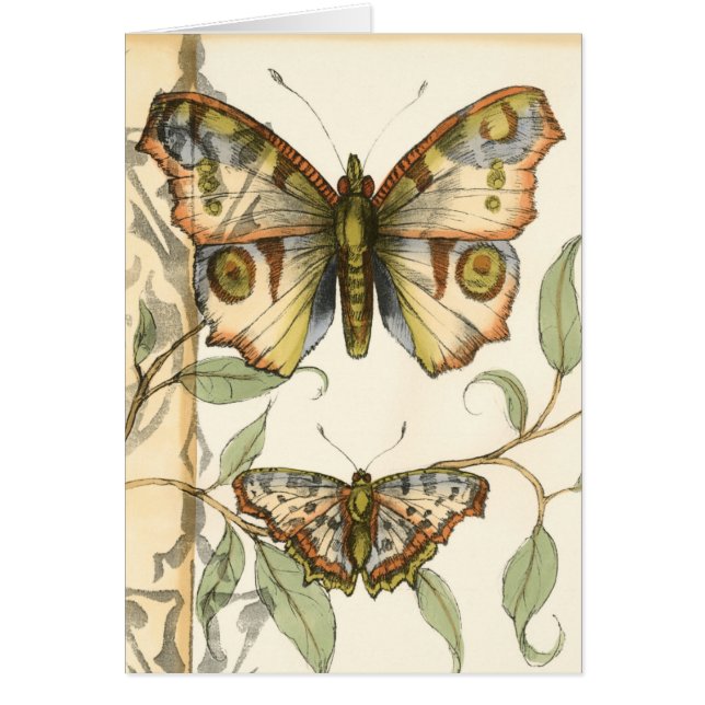 Tandem Butterflies over Grönt Löv Hälsningskort (Framsidan)