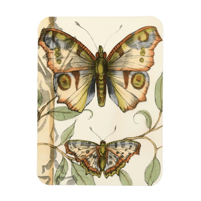 Tandem Butterflies over Grönt Löv Magnet (Vertikal)