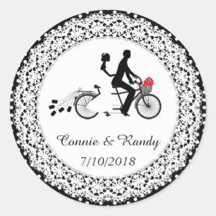 Tandem Cycle Bröllop Sticker Runt Klistermärke