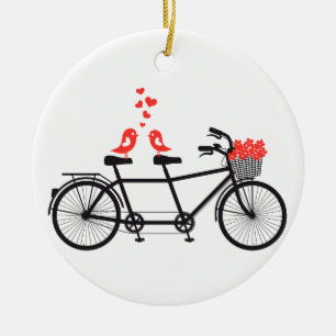 tandem cykel med gullig love birds julgransprydnad keramik