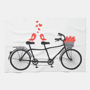 tandem cykel med gullig love birds kökshandduk