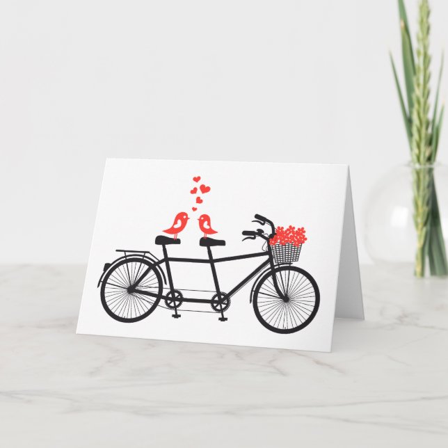 tandem cykel med gullig love birds kort (Framsida)