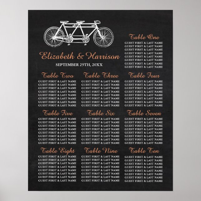 Tandem-cykel på sätesschemat Bröllop i schalkboard Poster (Framsidan)