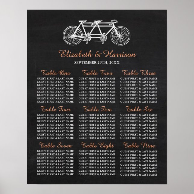 Tandem-cykel på sätesschemat Bröllop i schalkboard Poster (Framsidan)