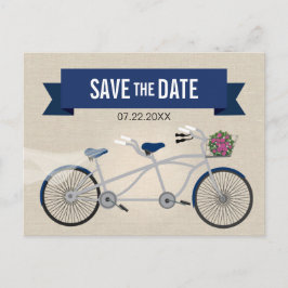 Tandem Mörkblå Cykel Bröllop Save the Date Meddelande Vykort
