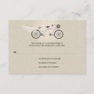 Tandem Plum Bicycle Bröllop Faux Linen OSA Kort