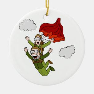 Tandem Skydiving vektortecknad Julgransprydnad Keramik