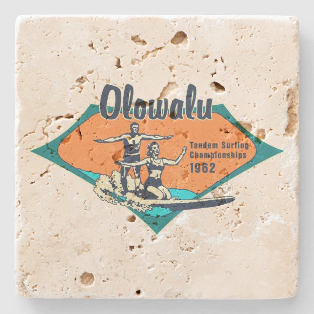 Tandem Surfing Hawaiian Tiki Bar Coasters Underlägg Sten (Framsidan)
