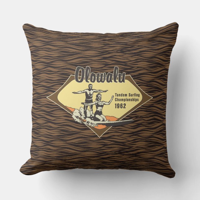 Tandem Surfing Hawaiian Vintage Surfa Design Kudde (Framsida)