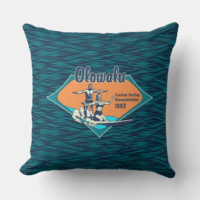 Tandem Surfing Hawaiiansk Vintage Surf-design Kudde (Framsida)