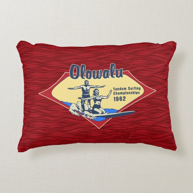Tandem Surfing Hawaiiansk Vintage Surf Design Prydnadskudde (Framsidan)