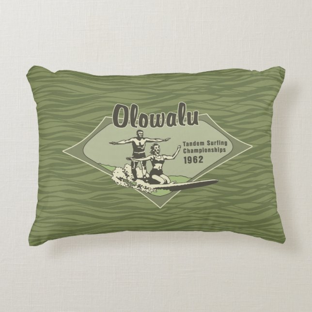 Tandem Surfing Hawaiiansk Vintage Surf Design Prydnadskudde (Framsidan)