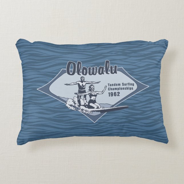 Tandem Surfing Hawaiiansk Vintage Surf Design Prydnadskudde (Framsidan)