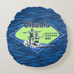 Tandem Surfing Hawaiiansk Vintage Surf-design Rund Kudde