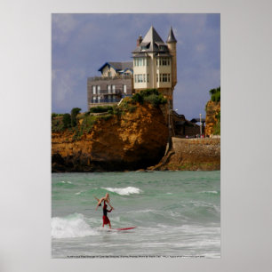 Tandemcykel som surfar på Biarritz, frankrike Poster