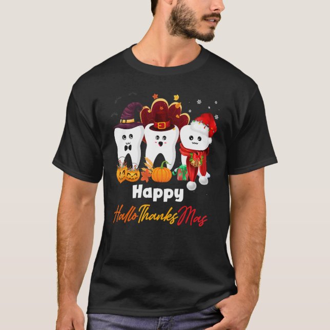 Tänder HalloTackMas Halloween Thanksgiving Jul T Shirt (Framsida)