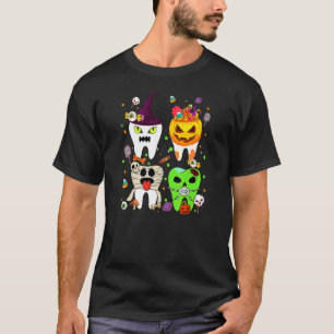 Tänder Spök Pumpa Häxa Söt Tand- Halloween De T Shirt
