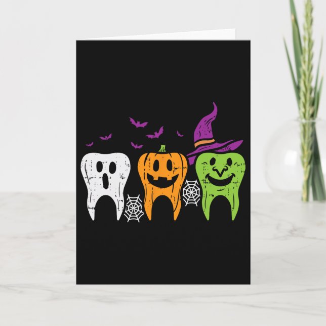 Tänder Spök Pumpa Häxa Söt Tandläkare Halloween De Kort (Framsida)