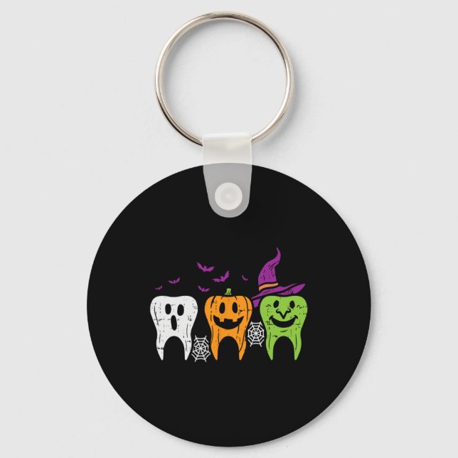 Tänder Spök Pumpa Häxa Söt Tandläkare Halloween De Nyckelring (Framsida)