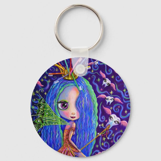 Tandfairy Flies Teeth Toothbrush Krona Big Öga Nyckelring (Framsida)