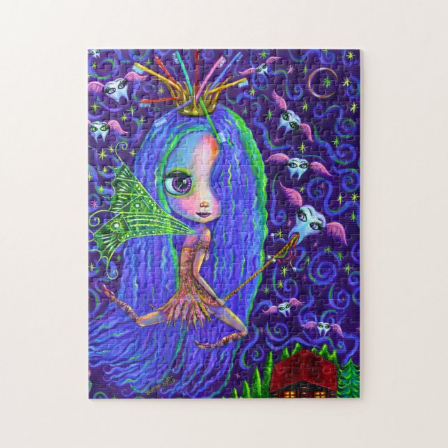 Tandfairy Flies Teeth Toothbrush Krona Big Öga Pussel (Vertikal)