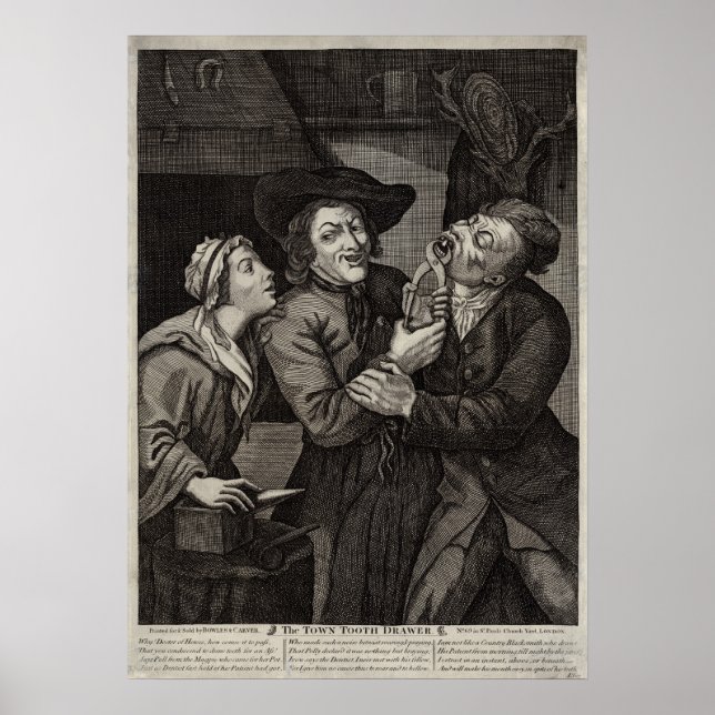 Tandhistorik - roligt antique Dentist Caricature Poster (Framsidan)