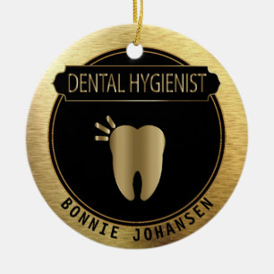 Tandhygienist - exklusiv svart och guld julgransprydnad keramik