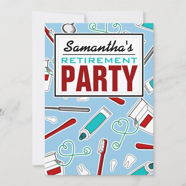 Tandhygienist / Tandläkare Pensionärsfest - Blå Inbjudningar (Framsida)