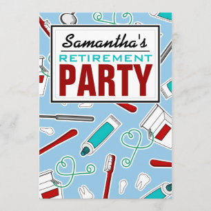 Tandhygienist-/tandläkarepensionparty - blått inbjudningar