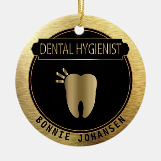 Tandhygienist 🦷 UpScale Black och Guld Julgransprydnad Keramik (Framsidan)