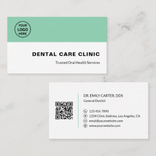 Tandklinik Tandläkare Logo QR-kod Mjuk Grön Visitkort