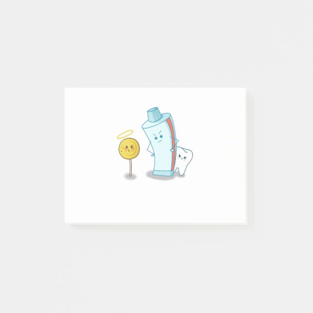 Tandkräm skyddar söt tand från en lollipop post-it block (Framsida)