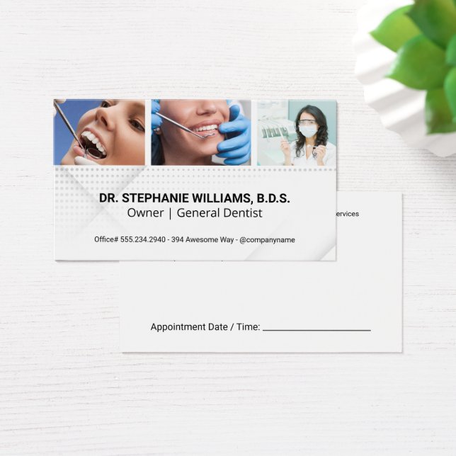 Tandläkarbesöksbilder | Sjukvård | Tidsbokning Visitkort (Skivbord)