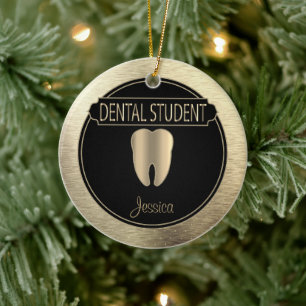 Tandläkare 🦷 Student - Svarta och Guld Julgransprydnad Keramik