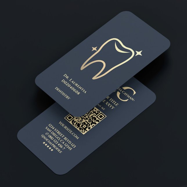 Tandläkare Tandläkare Elegant Guld Kolblå  Visitkort (Dentist Dental Elegant Gold Charcoal Blue Business Card
)