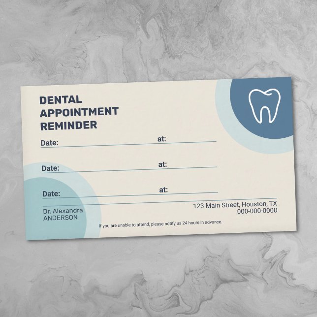Tandläkarens möteskort med blå och krämfärger  visitkort (Dentist Appointment Card with Blue & Cream Colors)