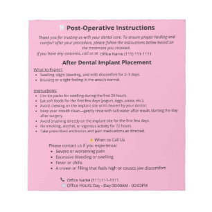 Tandläkarens postoperativa instruktionsblock (impl anteckningsblock