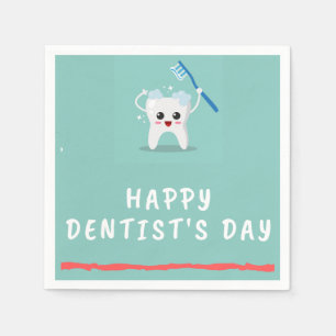 Tandläkarens vittext teal för lycklig pappersservett