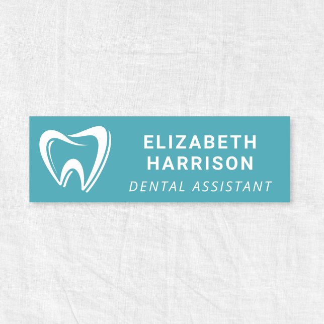 Tandläkarlogotyp Tandläkarmottagning Tealblå Namnbricka (Dentist Logo Dental Office Teal Blue Name Tag)