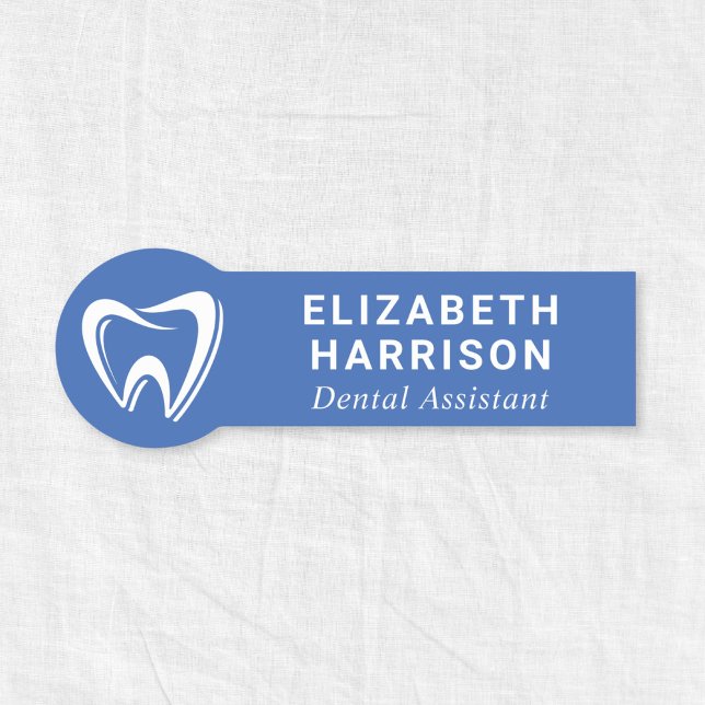 Tandläkarlogotyp Tandläkarpraktik Blå Namnbricka (Dentist Logo Dental Office Blue Name Tag)