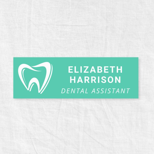 Tandläkarlogotyp Tandläkarpraktik Grön Namnbricka (Dentist Logo Dental Office Green Name Tag)