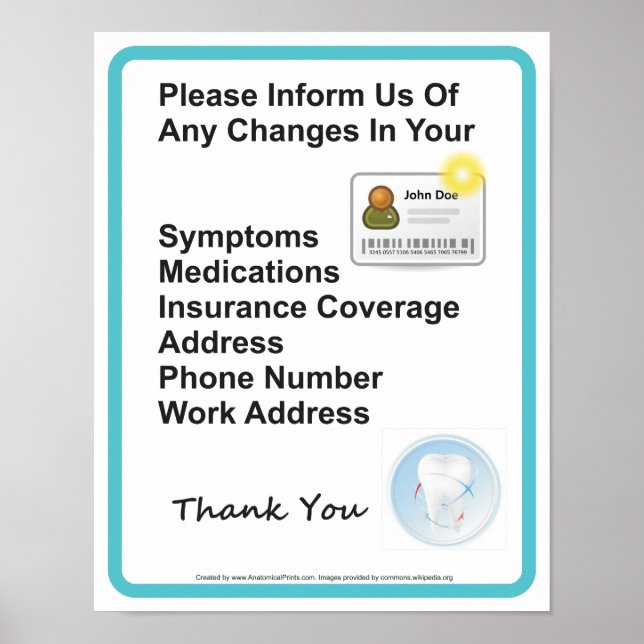 Tandläkarmottagarens skylt för patientinformations (Framsidan)