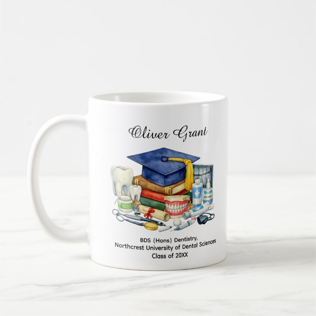 Tandläkarutbildad  Anpassat namn & examen Kaffemugg (Vänster)