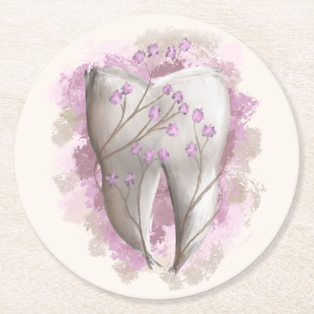 Tandmålning. Mall för tandläkare Underlägg Papper Rund (Framsidan)