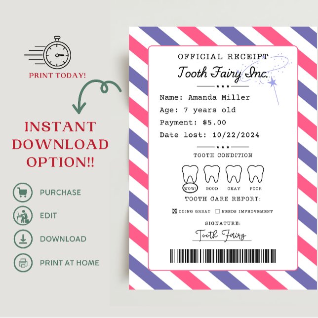 Tandmejerivaruinleverans utskrivbar inbjudningar (tooth fairy receipt, tooth fairy note, tooth fairy delay notification, tooth fairy)