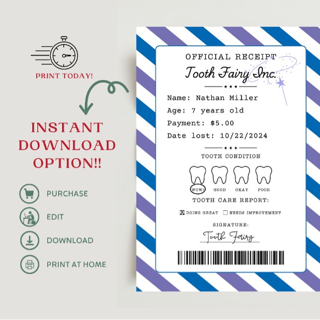 Tandmejerivaruinleverans utskrivbar inbjudningar (tooth fairy receipt, tooth fairy note, tooth fairy delay notification, tooth fairy)