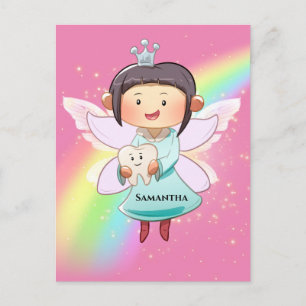 Tandmejsel av rosa regnbågsdamm glitter vykort