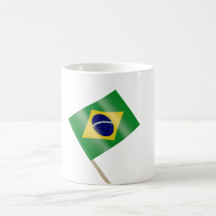Tandplockning med brasiliansk flagga kaffemugg